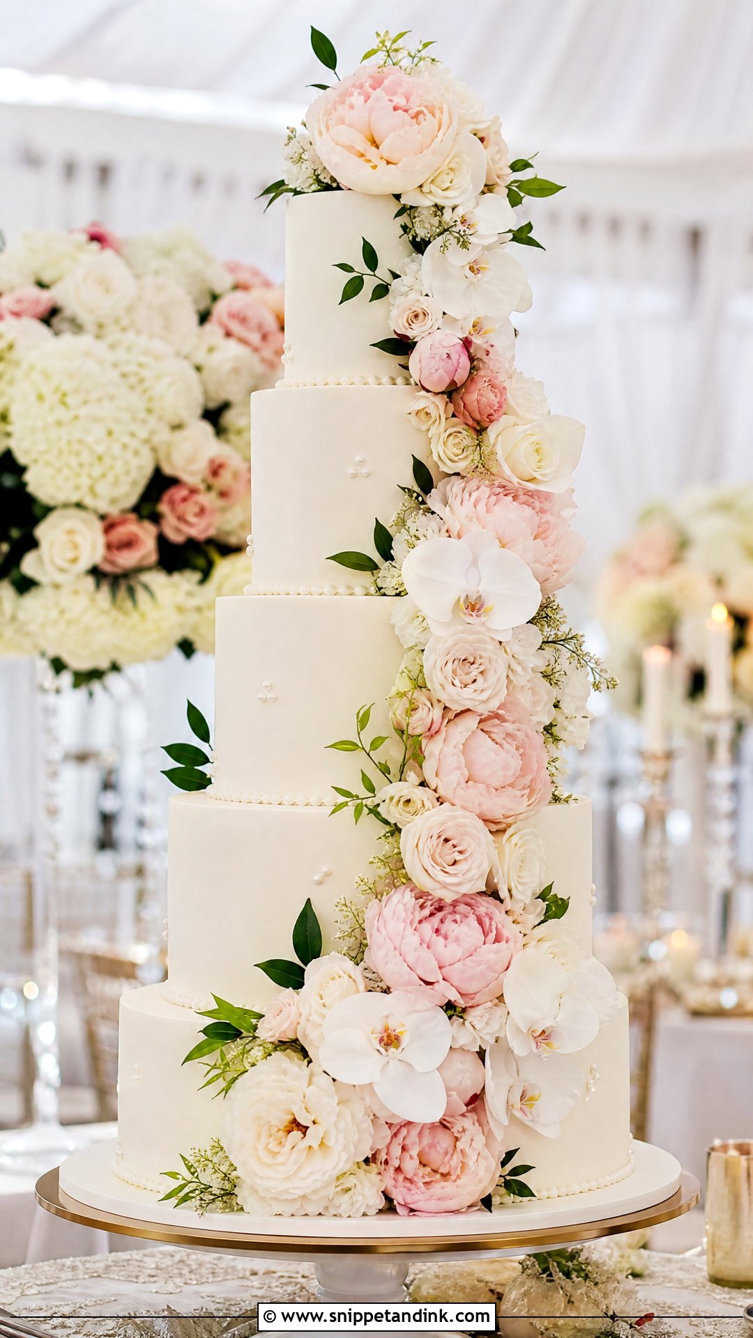 Tall Floral Wedding Cake - Snippet and Ink - 25 Flowers on Cake Ideas for Wedding