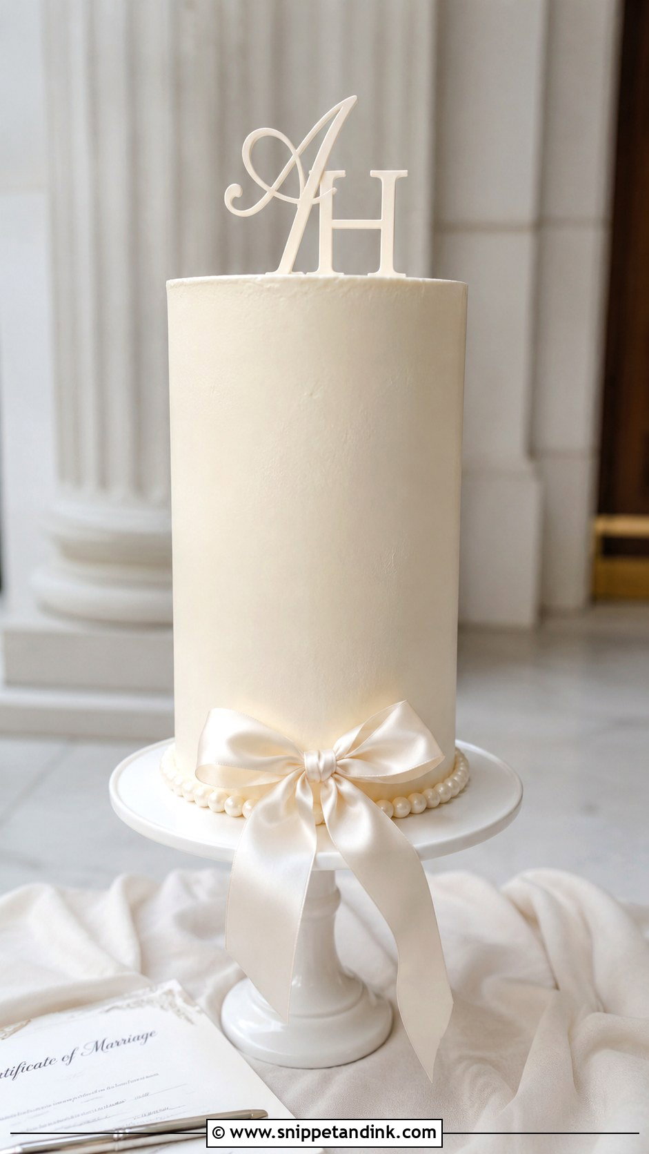 Tall Single Tier Wedding Cake - Snippet and Ink - 25 Wedding Cakes No Flowers