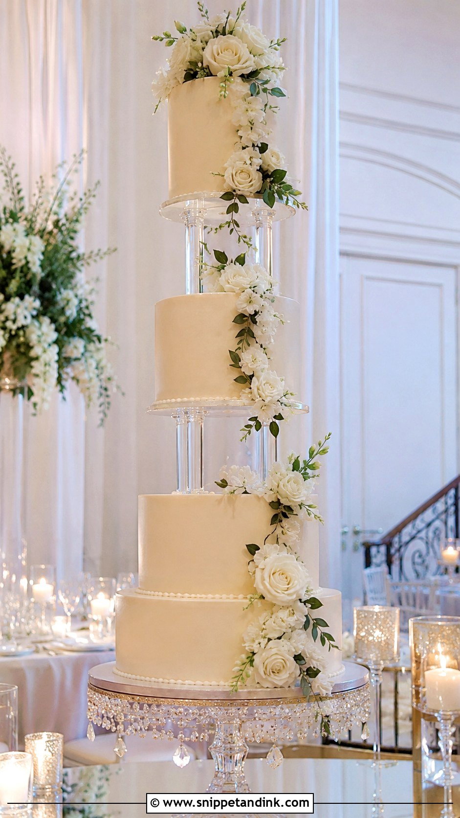 Tall Wedding Cake With Acrylic Separator - Snippet and Ink - 20 Wedding Cake Acrylic Separator Ideas