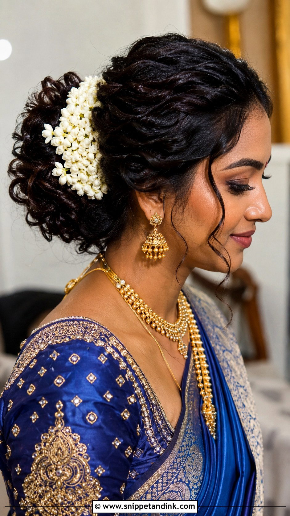Tamil Bridal Curly Bun - Snippet and Ink - 15 Tamil Bridal Hair Ideas