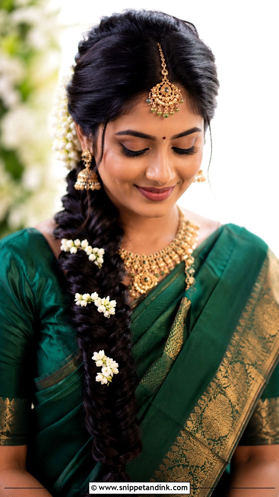 Tamil Bridal Long Braid With Jasmine - Snippet and Ink - 15 Tamil Wedding Hair Ideas