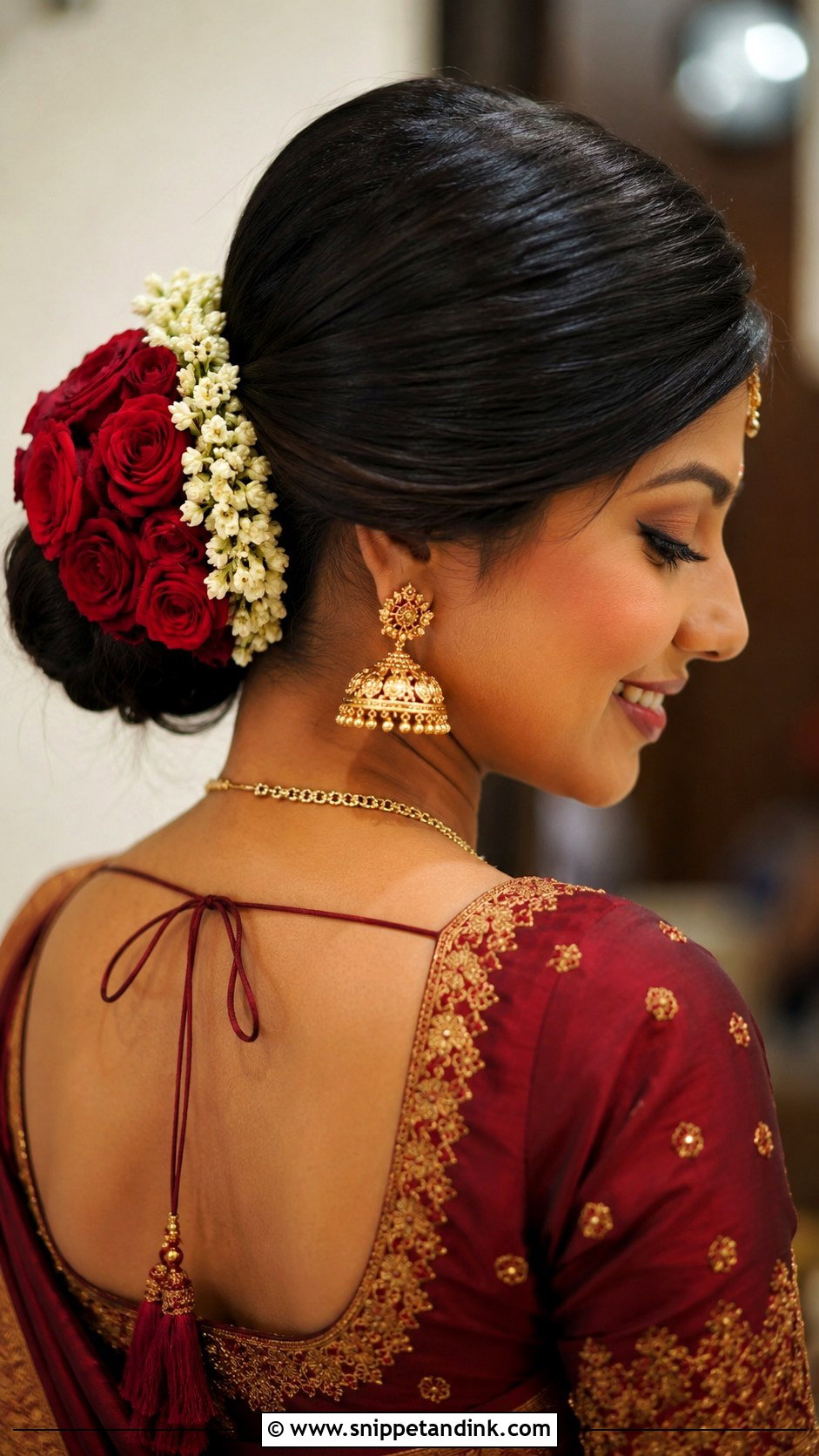 Tamil Bridal Low Bun With Roses - Snippet and Ink - 15 Tamil Wedding Hair Ideas