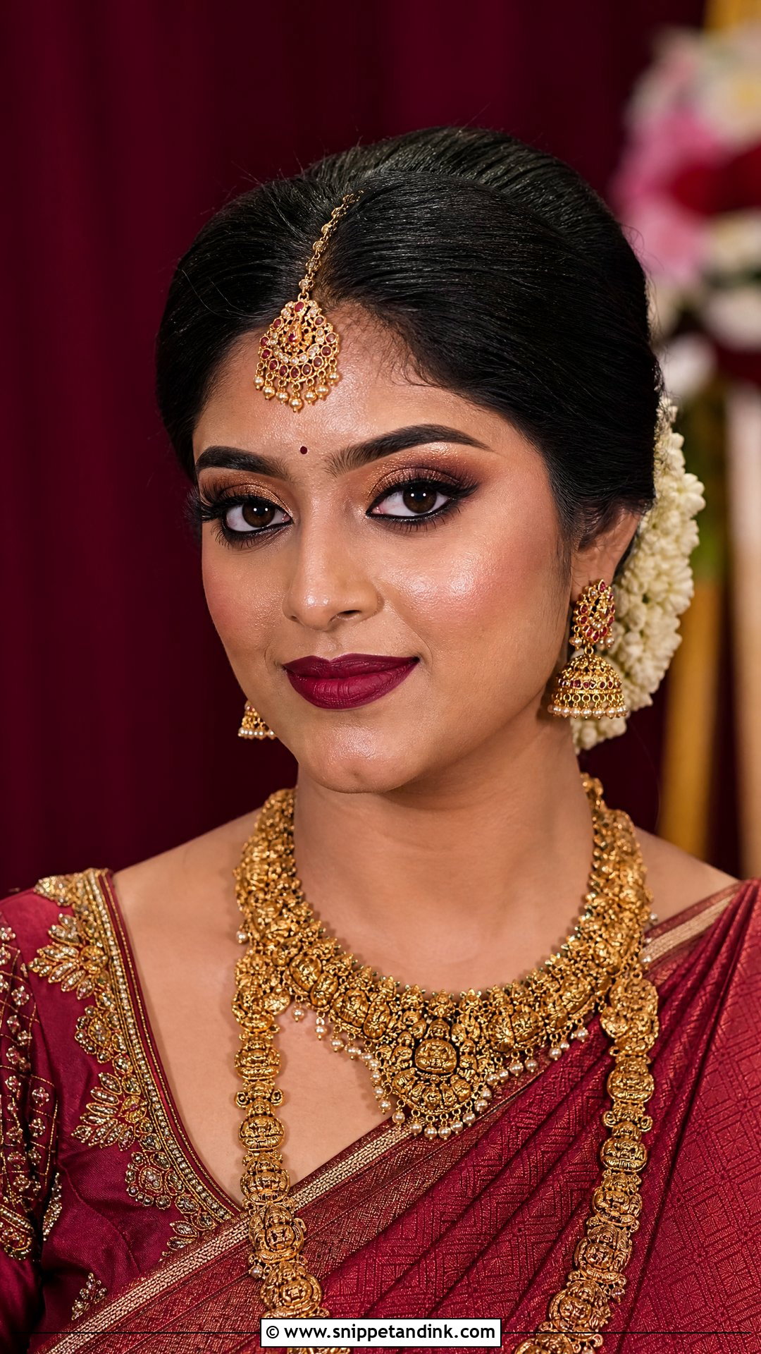 Tamil Bridal Makeup With Maroon Lip - Snippet and Ink - 20 Tamil Bridal Makeup Ideas