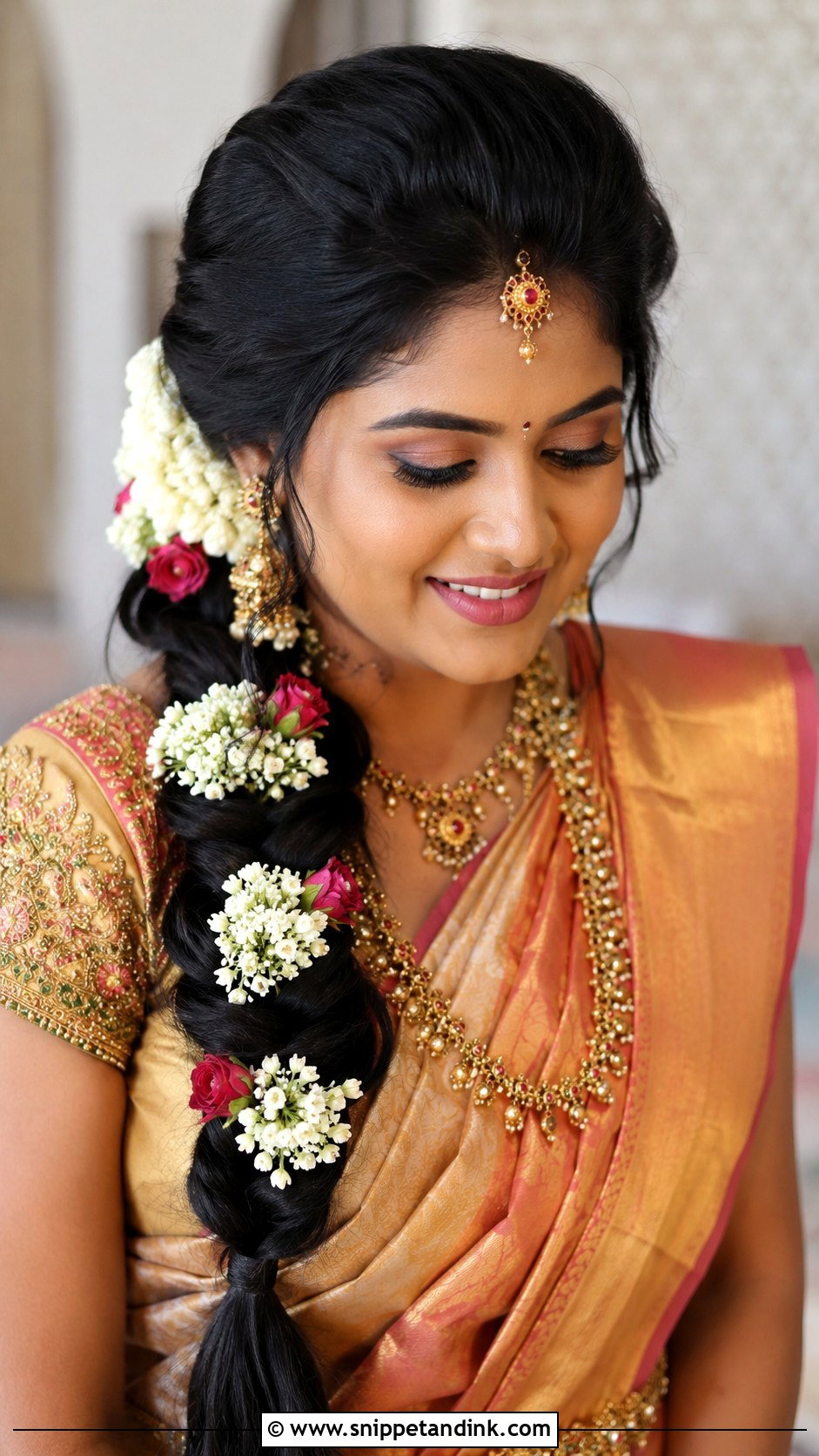 Tamil Bridal Side Braid With Flowers - Snippet and Ink - 15 Tamil Wedding Hair Ideas