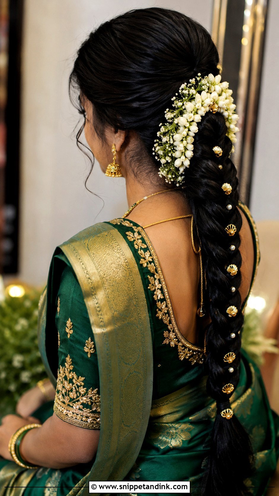 Tamil Bridesmaid Braid With Hair Accessories - Snippet and Ink - 15 Tamil Wedding Hair Ideas