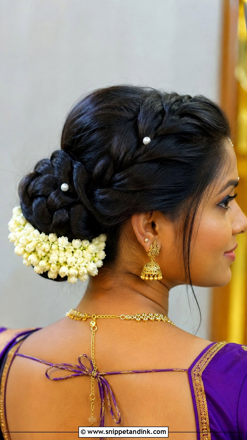 Tamil Bridesmaid Braided Bun - Snippet and Ink - 20 Tamil Bridesmaid Hairstyle Ideas