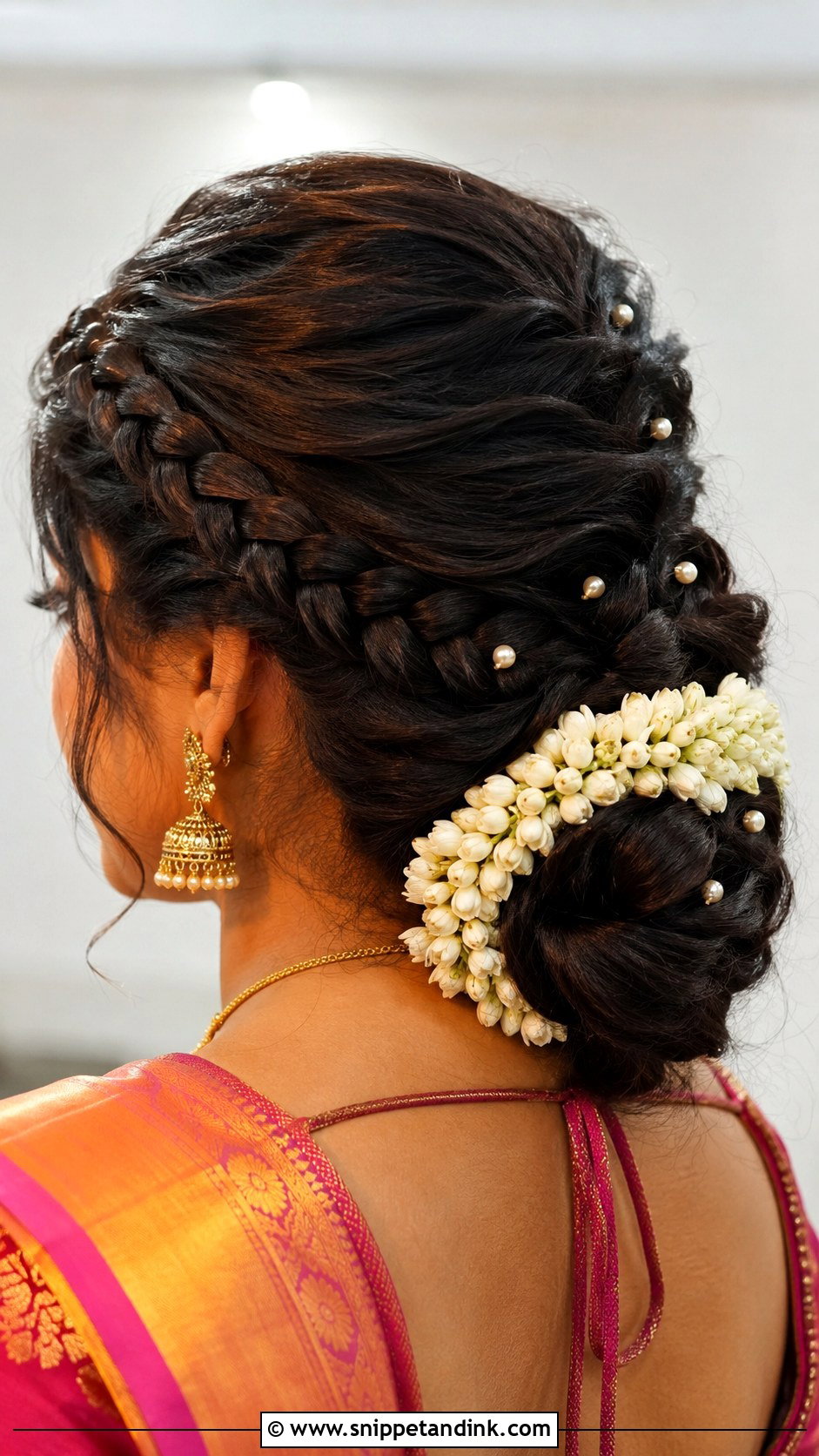 Tamil Bridesmaid Crown Braid Bun - Snippet and Ink - 20 Tamil Bridesmaid Hairstyle Ideas