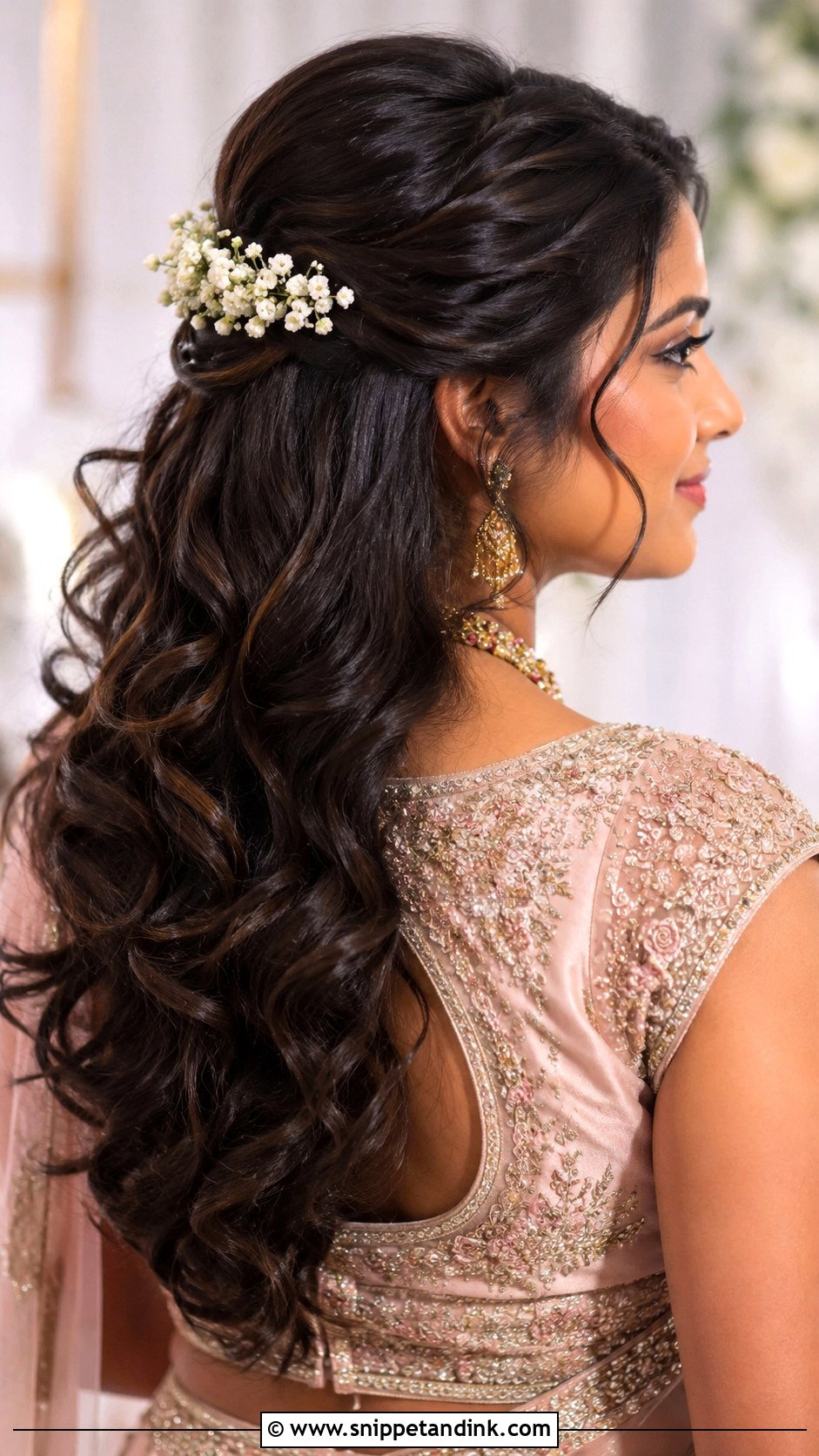 Tamil Bridesmaid Half Up Curls - Snippet and Ink - 20 Tamil Bridesmaid Hairstyle Ideas