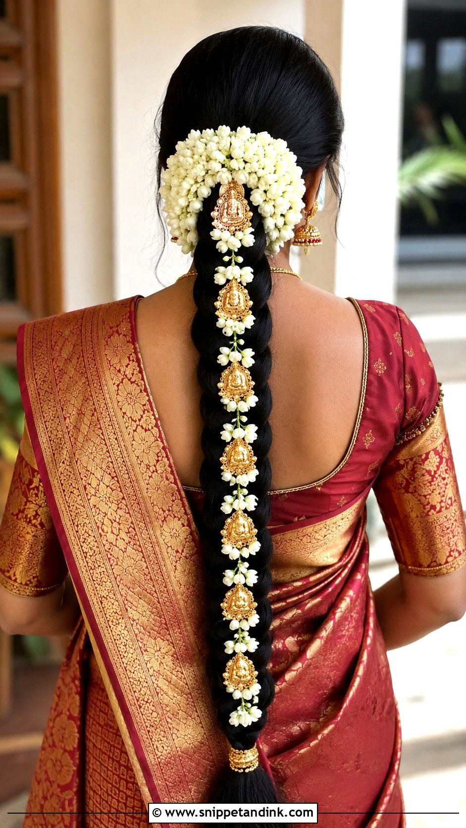 Tamil Bridesmaid Long Braid With Jasmine - Snippet and Ink - 20 Tamil Bridesmaid Hairstyle Ideas