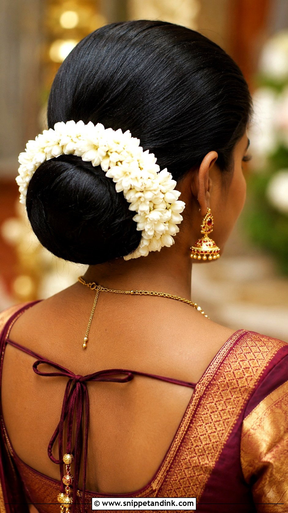 Tamil Bridesmaid Low Bun With Jasmine Gajra - Snippet and Ink - 20 Tamil Bridesmaid Hairstyle Ideas