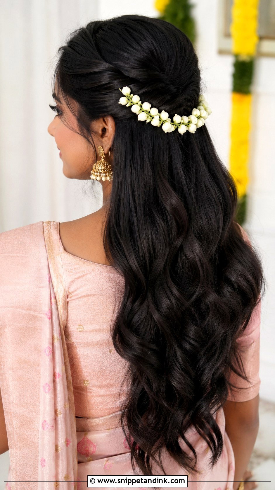 Tamil Bridesmaid Open Hair With Jasmine - Snippet and Ink - 20 Tamil Bridesmaid Hairstyle Ideas