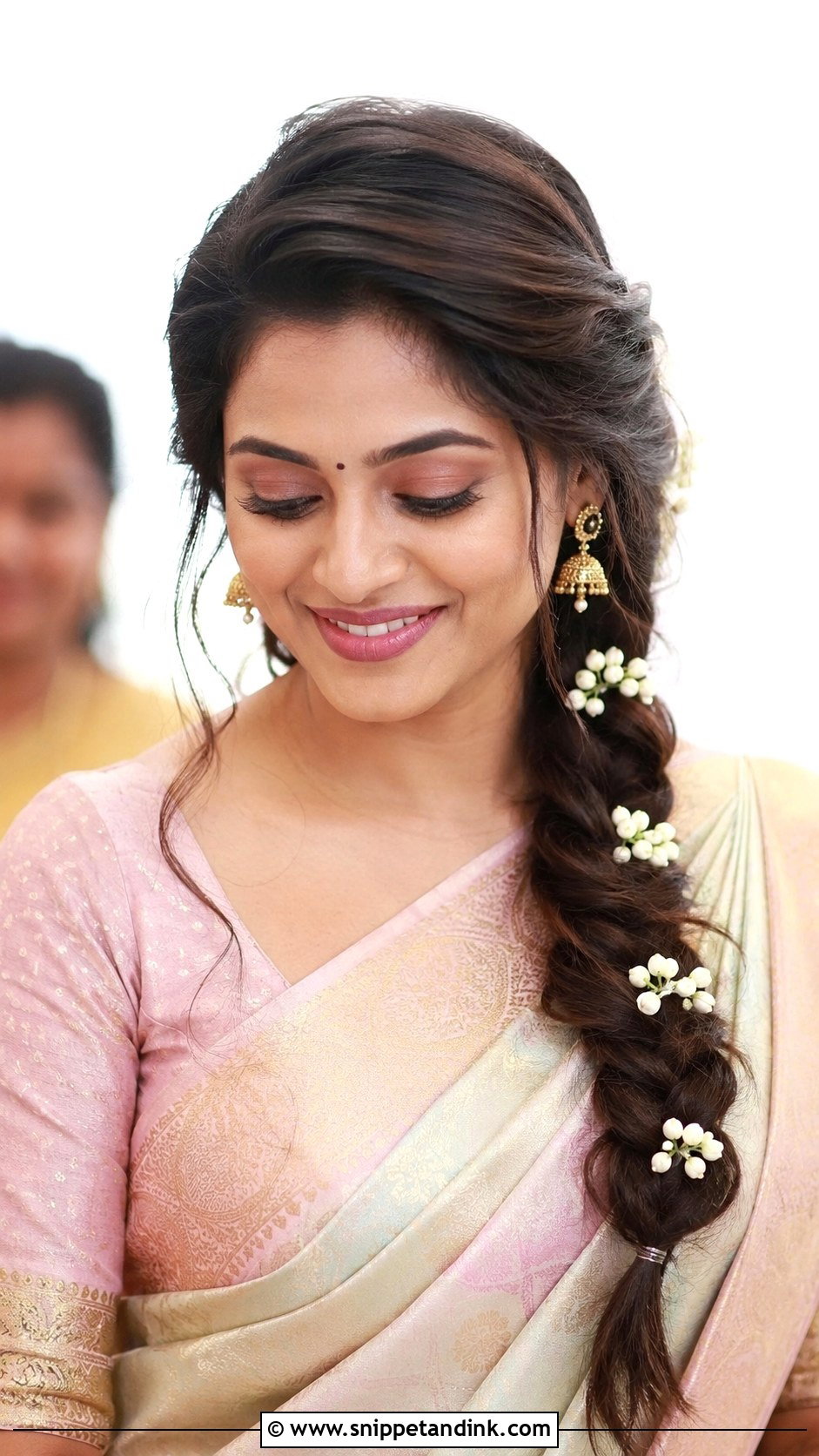 Tamil Bridesmaid Side Braid With Flowers - Snippet and Ink - 20 Tamil Bridesmaid Hairstyle Ideas