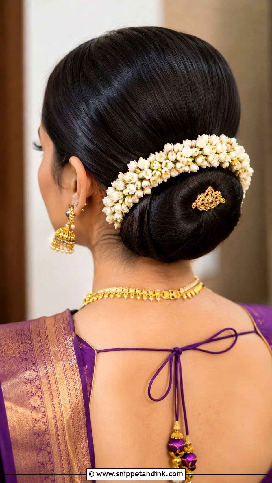 Tamil Bridesmaid Sleek Low Bun - Snippet and Ink - 20 Tamil Bridesmaid Hairstyle Ideas