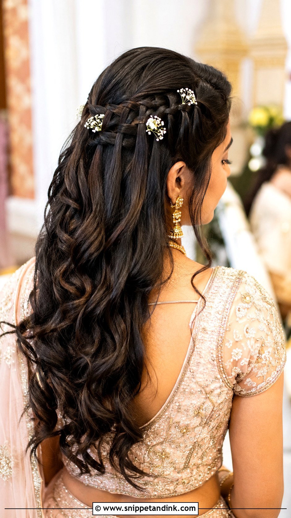 Tamil Bridesmaid Waterfall Braid Curls - Snippet and Ink - 20 Tamil Bridesmaid Hairstyle Ideas