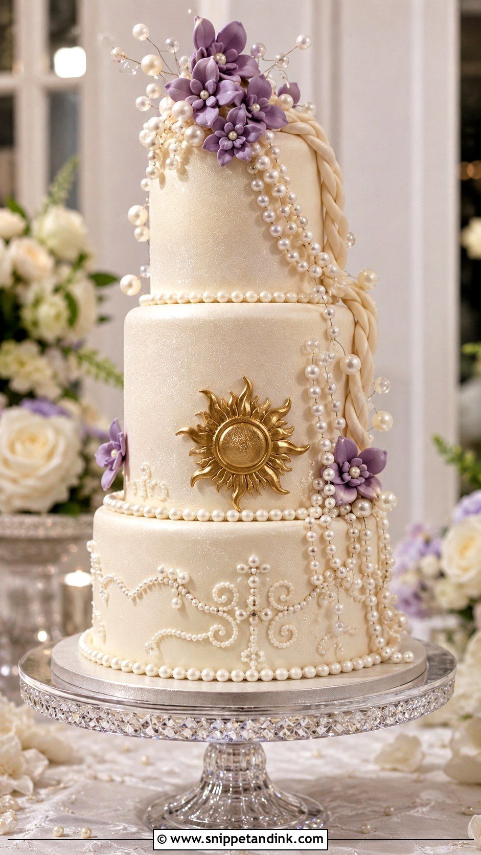 Tangled Pearl Wedding Cake - Snippet and Ink - 20 Tangled Theme Wedding Cake Ideas