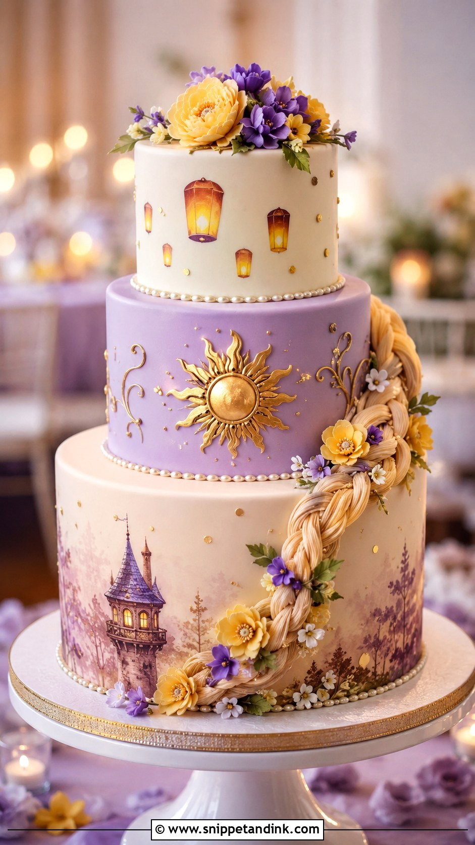 Tangled Three Tier Wedding Cake - Snippet and Ink - 20 Tangled Theme Wedding Cake Ideas