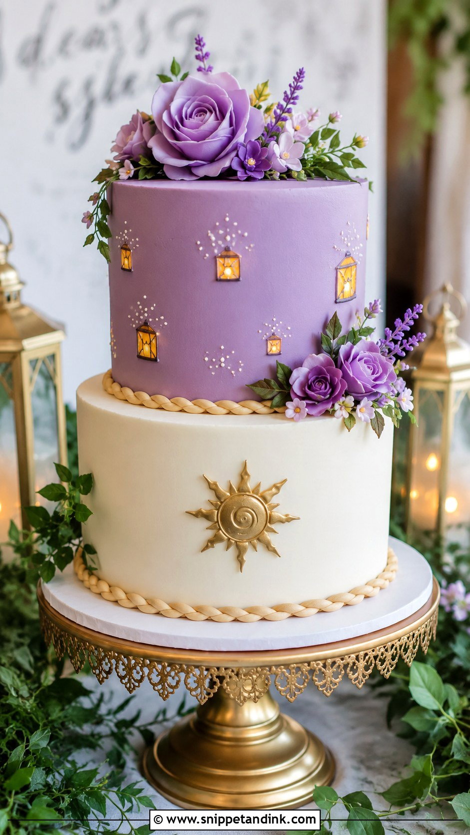 Tangled Two Tier Wedding Cake - Snippet and Ink - 20 Tangled Theme Wedding Cake Ideas