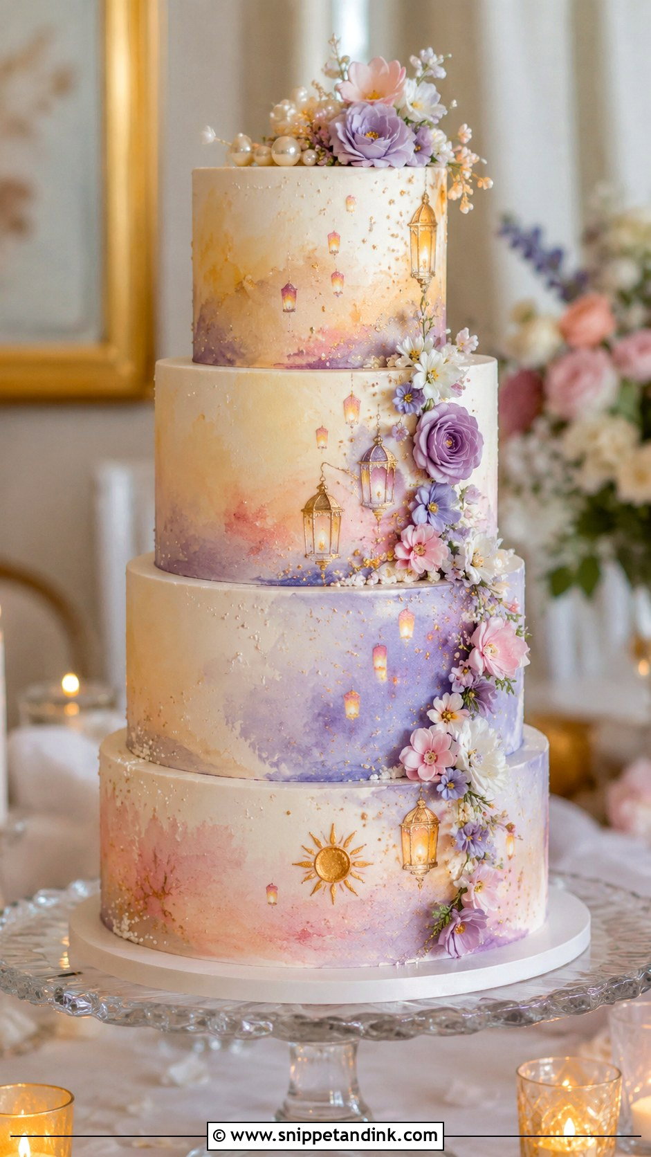 Tangled Watercolor Wedding Cake - Snippet and Ink - 20 Tangled Theme Wedding Cake Ideas
