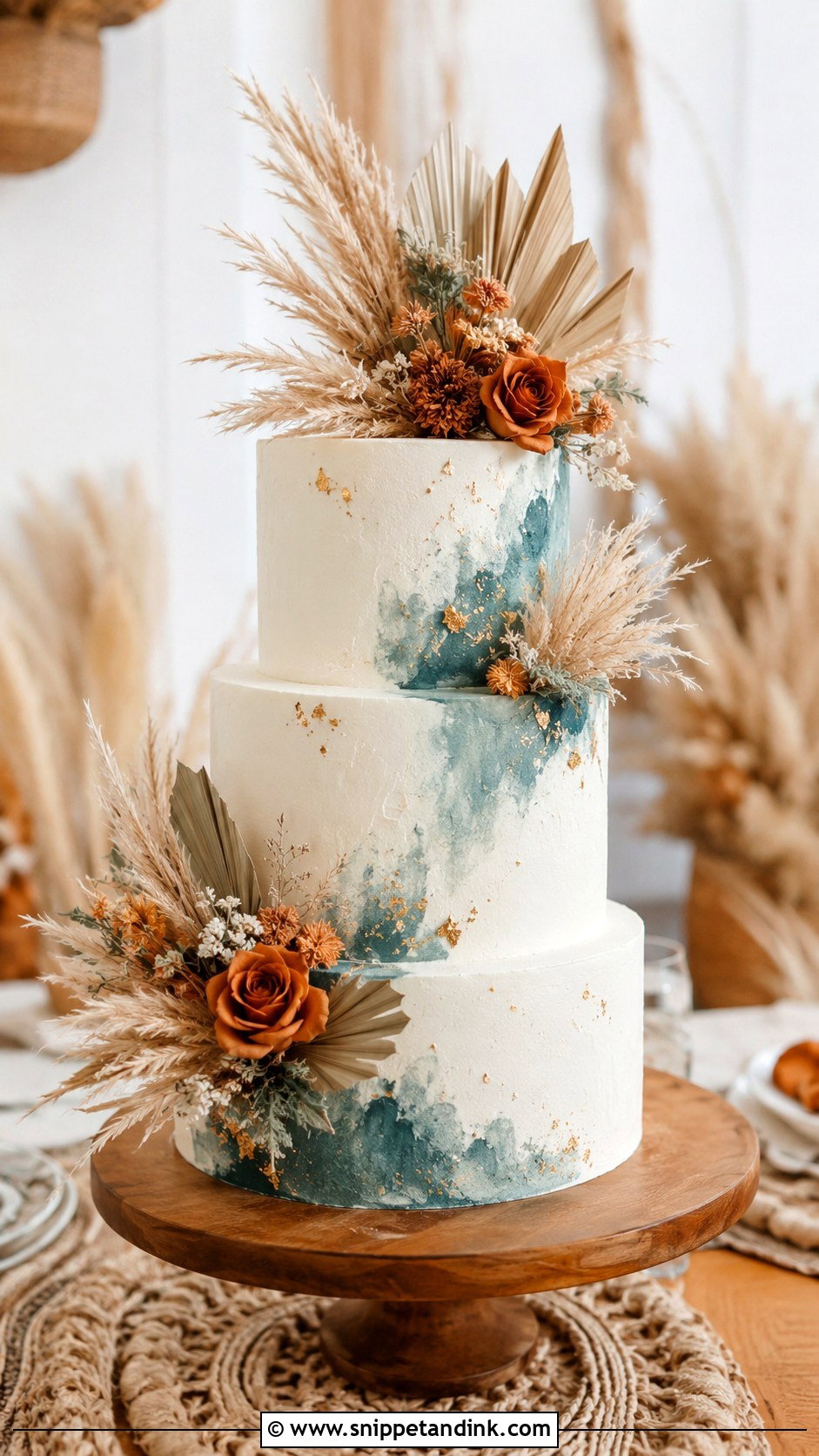 Teal And Burnt Orange Boho Wedding Cake - Snippet and Ink - 25 Teal and Burnt Orange Wedding Cake Ideas