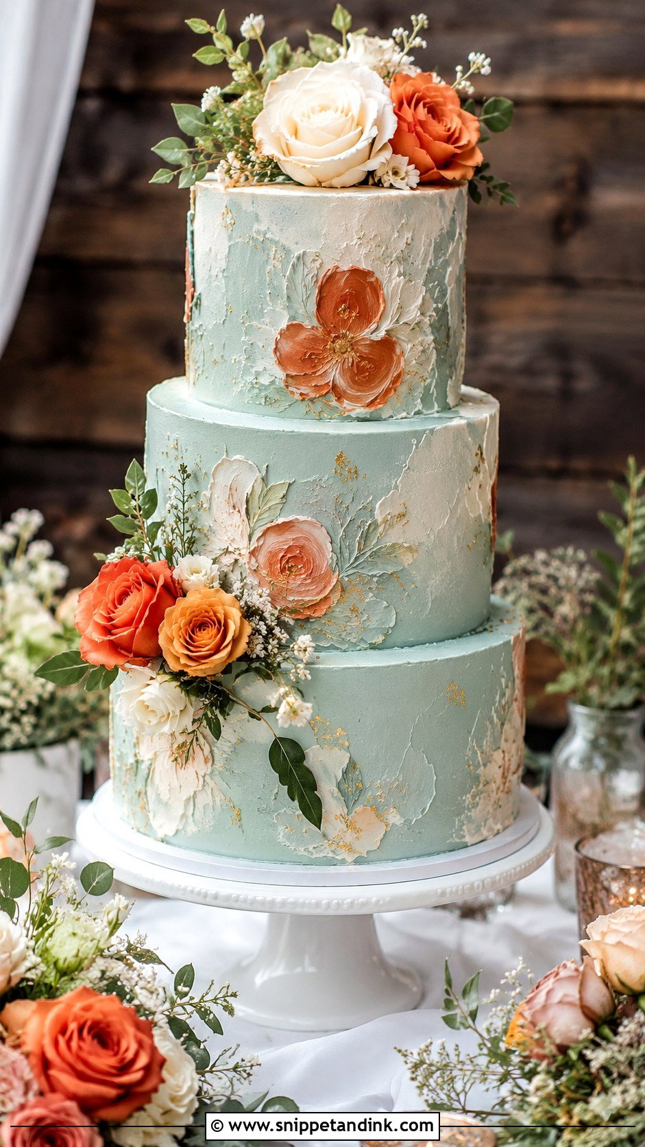 Teal And Burnt Orange Buttercream Wedding Cake - Snippet and Ink - 25 Teal and Burnt Orange Wedding Cake Ideas