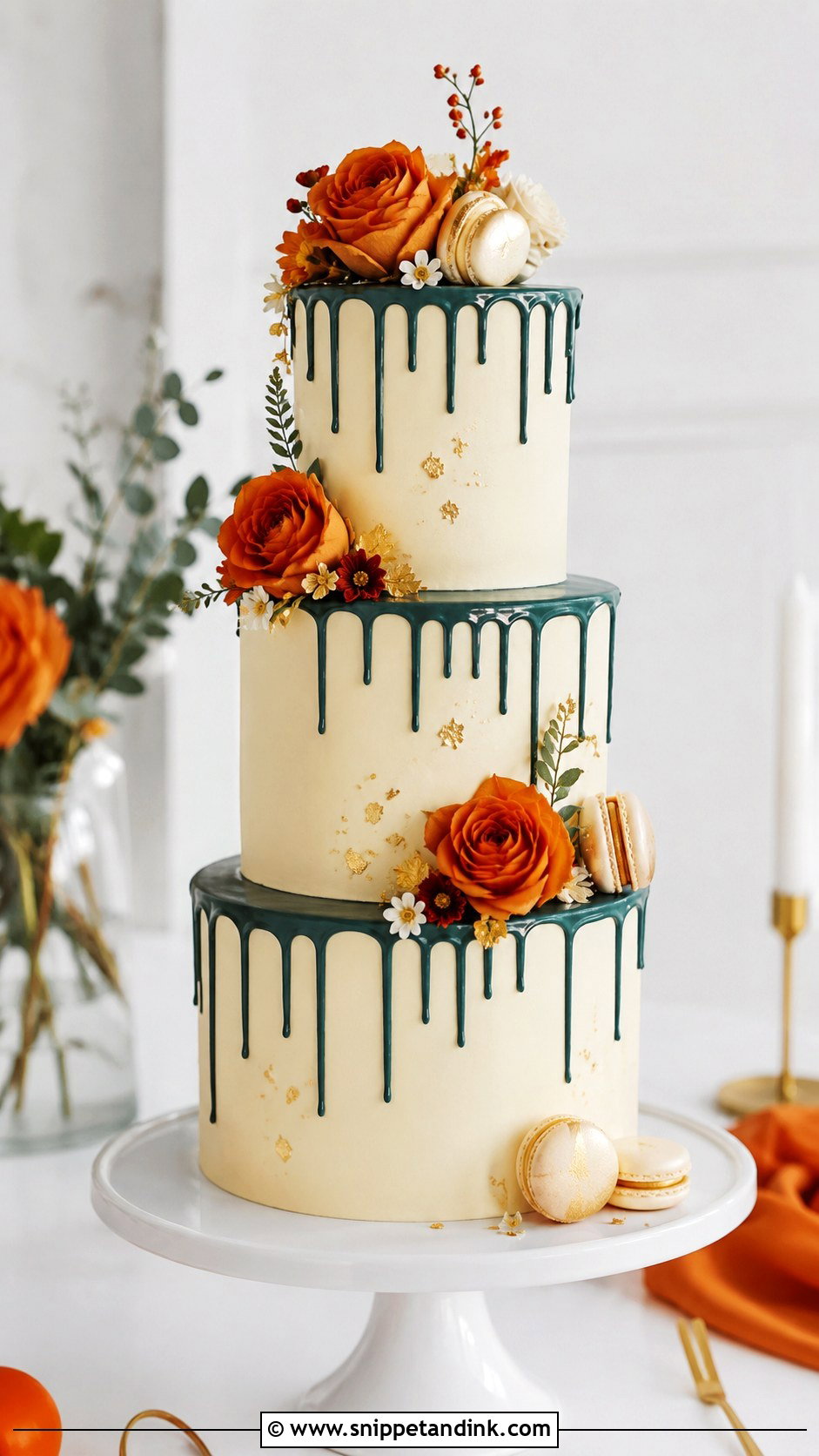 Teal And Burnt Orange Drip Wedding Cake - Snippet and Ink - 25 Teal and Burnt Orange Wedding Cake Ideas