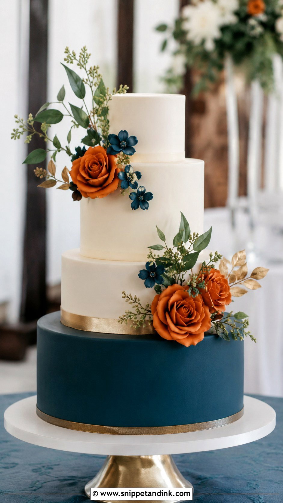 Teal And Burnt Orange Fondant Wedding Cake - Snippet and Ink - 25 Teal and Burnt Orange Wedding Cake Ideas