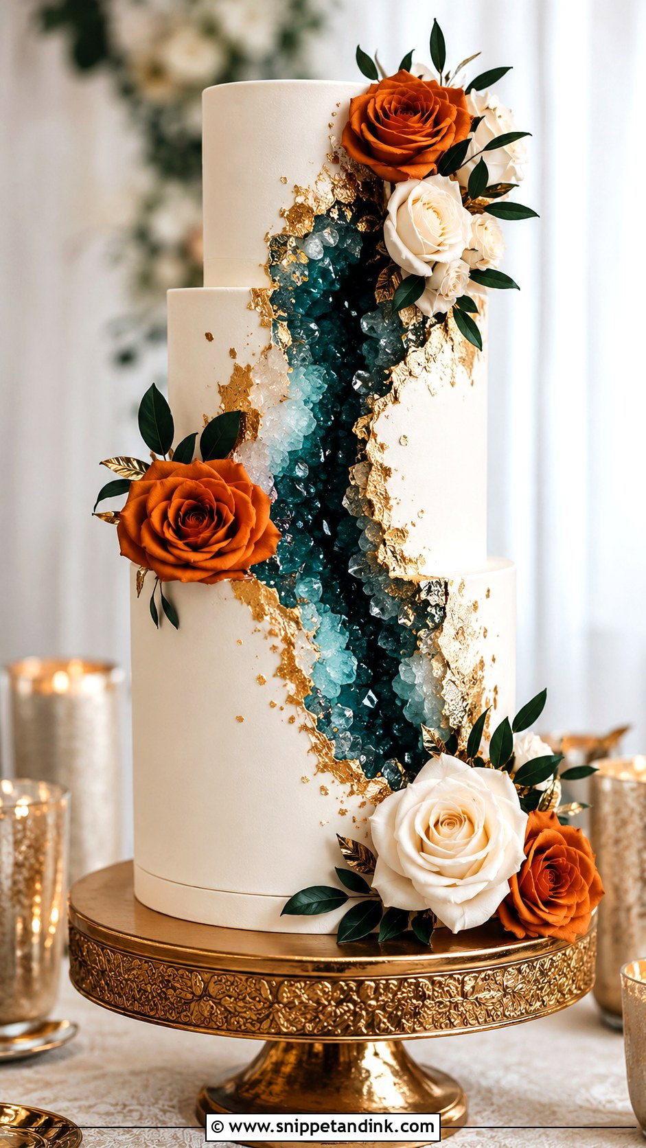 Teal And Burnt Orange Geode Wedding Cake - Snippet and Ink - 25 Teal and Burnt Orange Wedding Cake Ideas