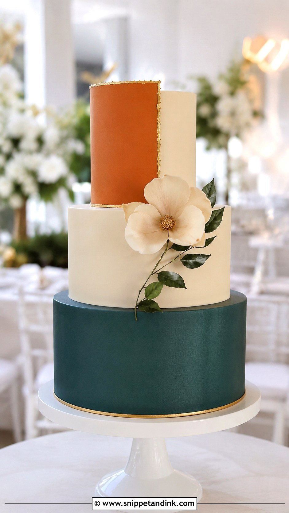 Teal And Burnt Orange Modern Wedding Cake - Snippet and Ink - 25 Teal and Burnt Orange Wedding Cake Ideas