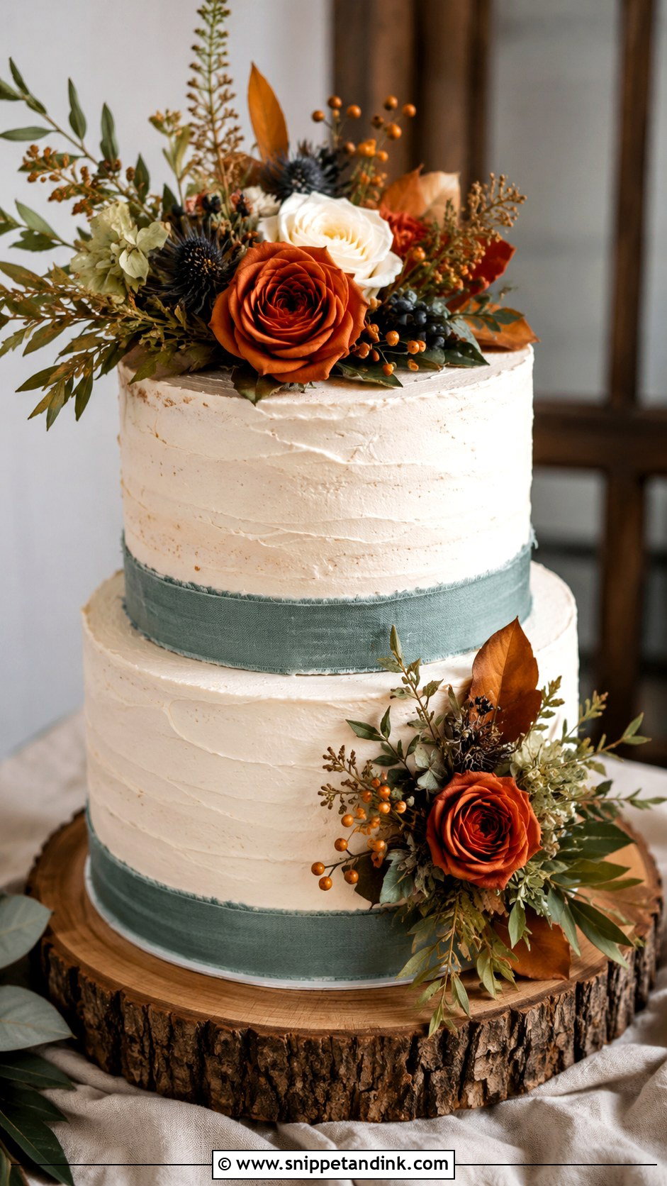 Teal And Burnt Orange Rustic Wedding Cake - Snippet and Ink - 25 Teal and Burnt Orange Wedding Cake Ideas