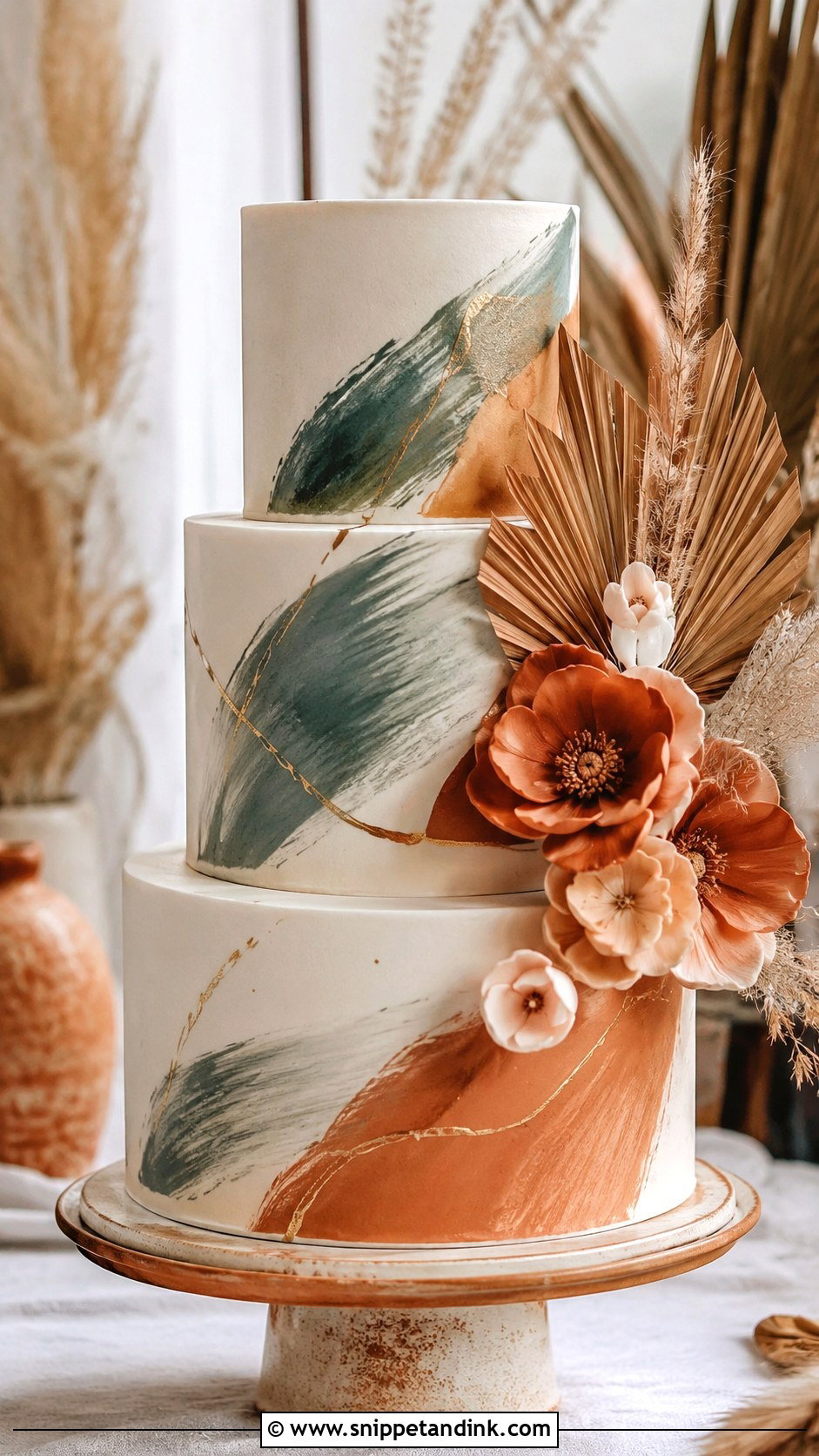 Teal And Burnt Orange Terracotta Wedding Cake - Snippet and Ink - 25 Teal and Burnt Orange Wedding Cake Ideas