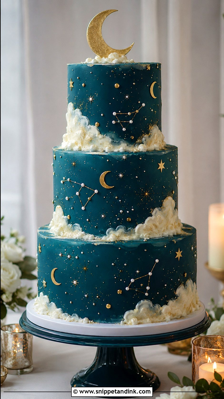 Teal And Gold Celestial Wedding Cake - Snippet and Ink - 25 Teal and Gold Wedding Cake Ideas