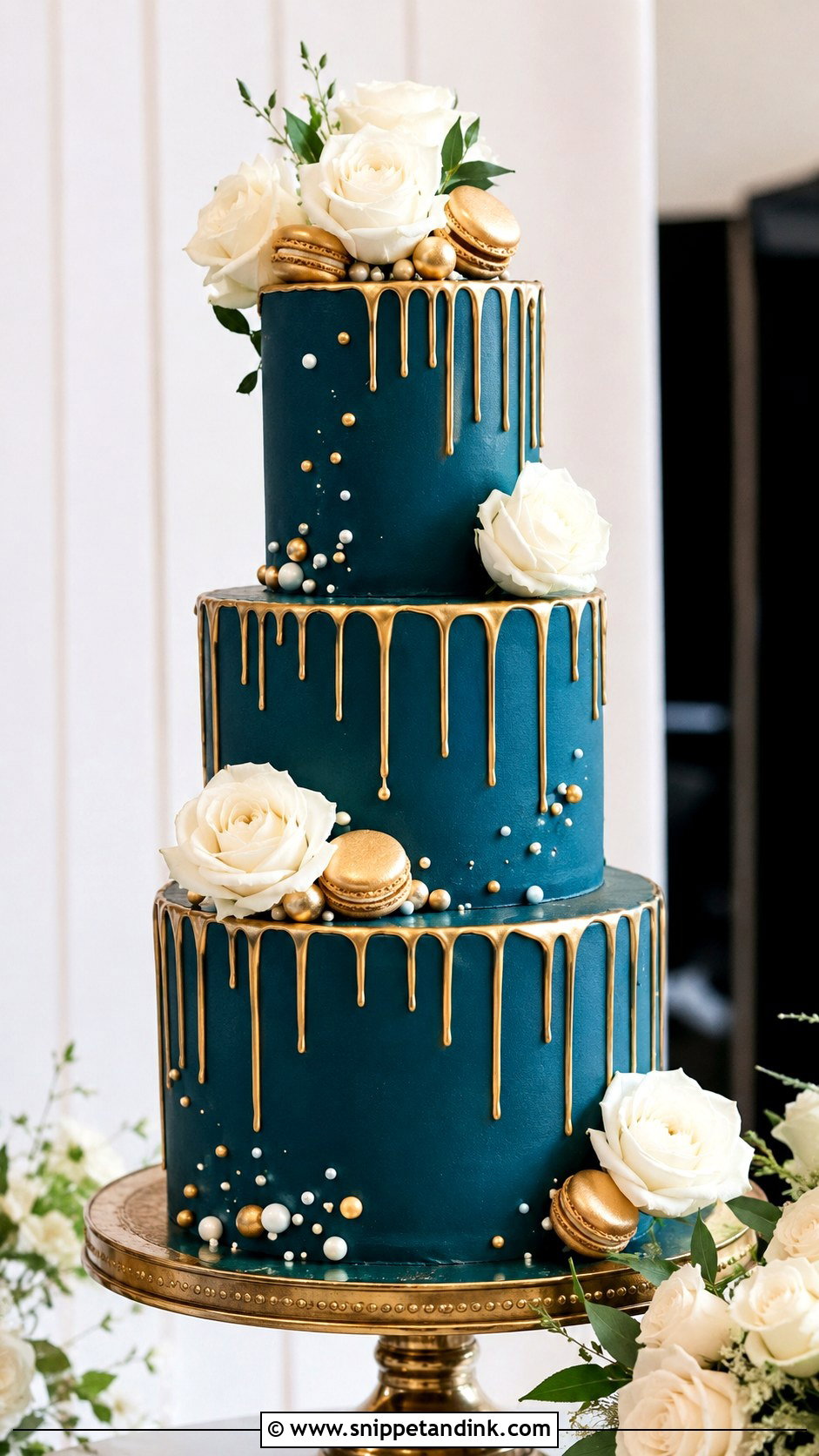 Teal And Gold Drip Wedding Cake - Snippet and Ink - 25 Teal and Gold Wedding Cake Ideas