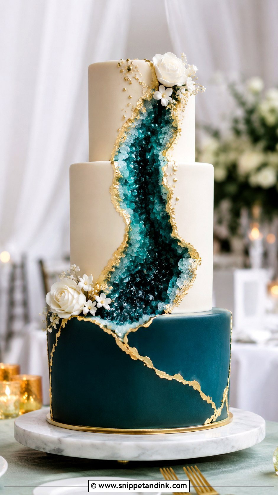 Teal And Gold Geode Wedding Cake - Snippet and Ink - 25 Teal and Gold Wedding Cake Ideas