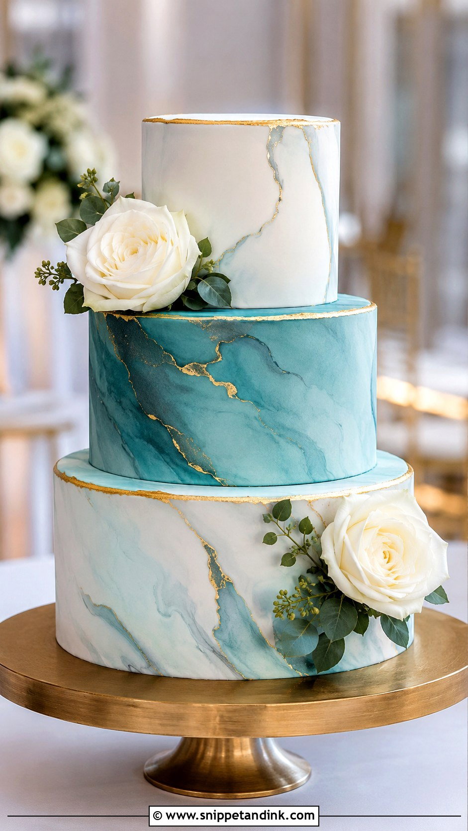 Teal And Gold Marble Wedding Cake - Snippet and Ink - 25 Teal and Gold Wedding Cake Ideas
