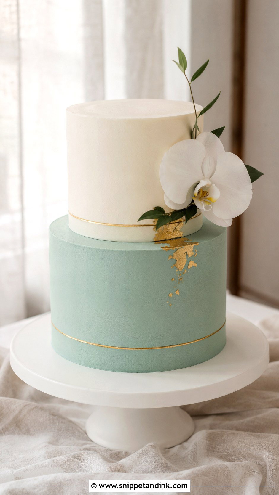 Teal And Gold Minimalist Wedding Cake - Snippet and Ink - 25 Teal and Gold Wedding Cake Ideas