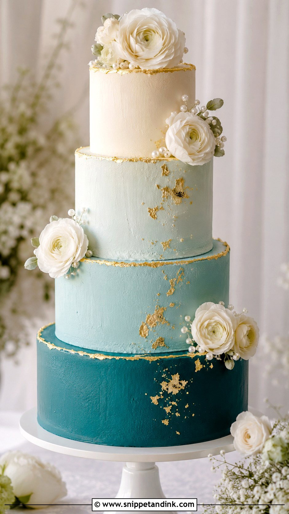 Teal And Gold Ombre Wedding Cake - Snippet and Ink - 25 Teal and Gold Wedding Cake Ideas
