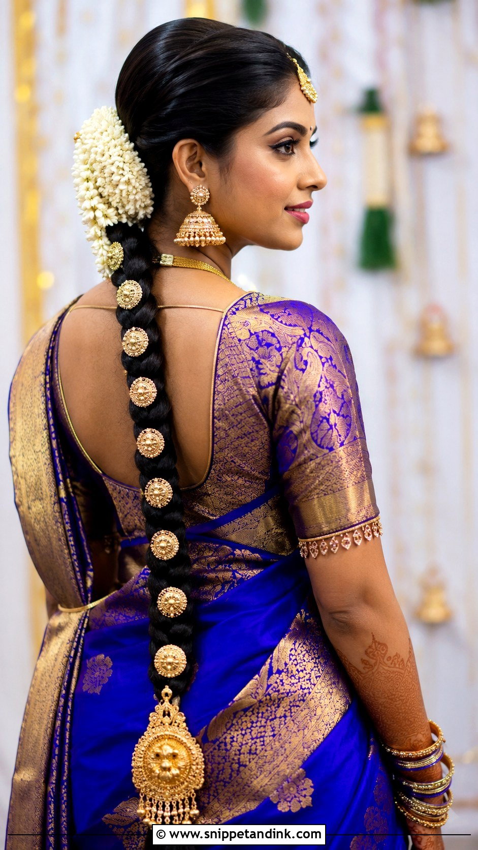 Telugu Bridal Braid With Gold Jada Billalu - Snippet and Ink - 15 Telugu Bridal Hairstyles