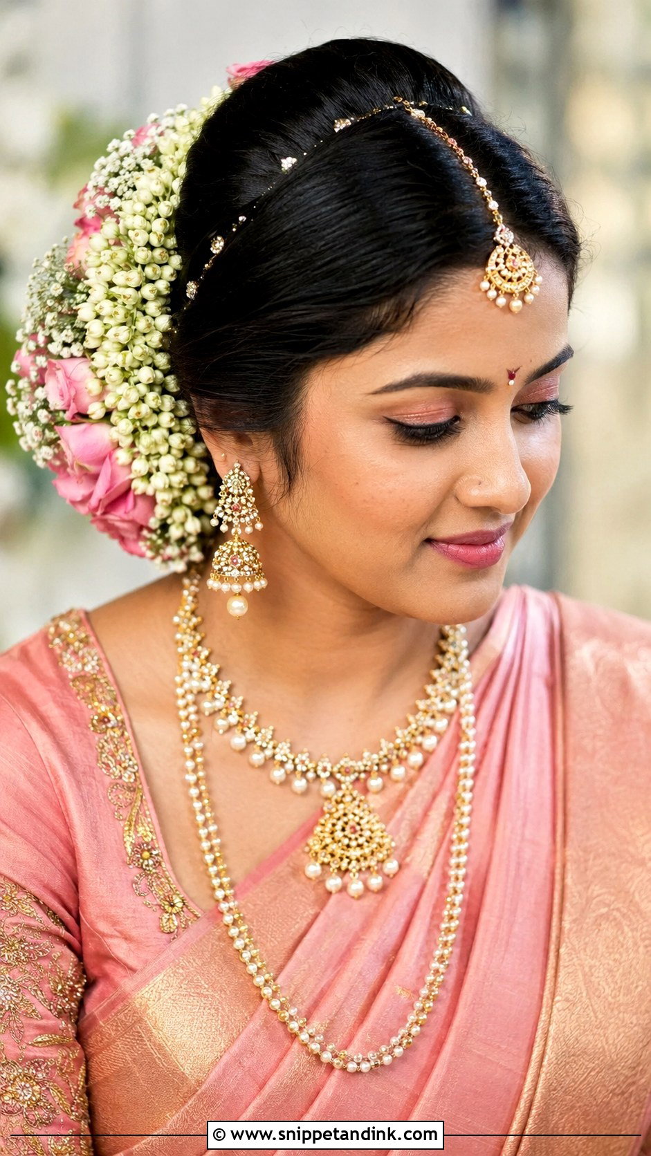 Telugu Bridal Flower Bun - Snippet and Ink - 15 Telugu Bridal Hairstyles