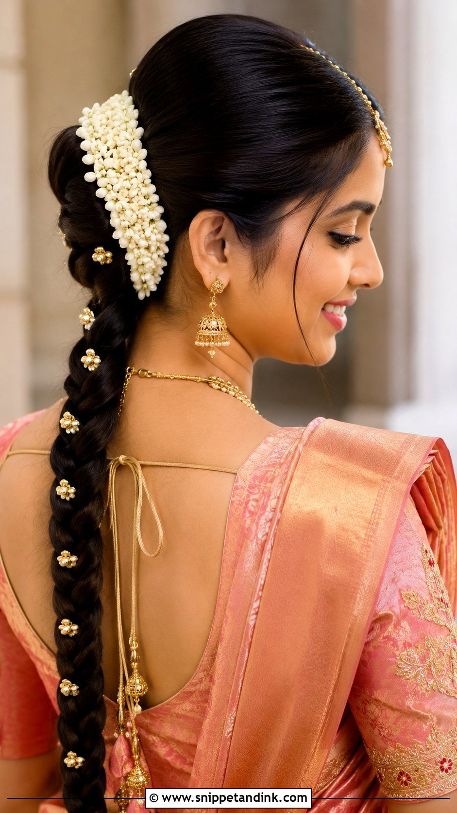 Telugu Bridal Minimal Poola Jada - Snippet and Ink - 15 Telugu Bridal Hairstyles