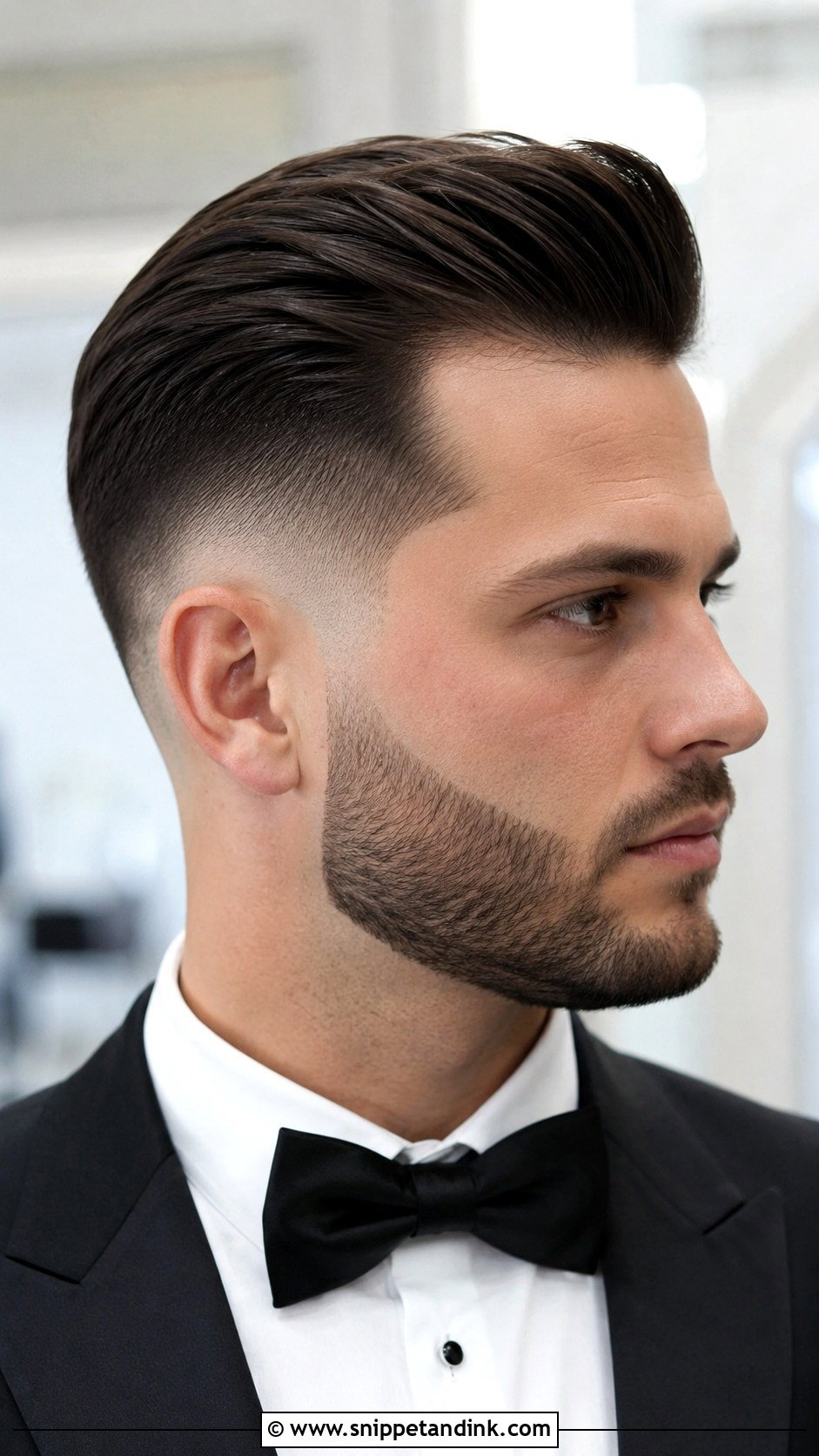 Temple Fade With Slick Back - Snippet and Ink - 20 Groom Hair Ideas