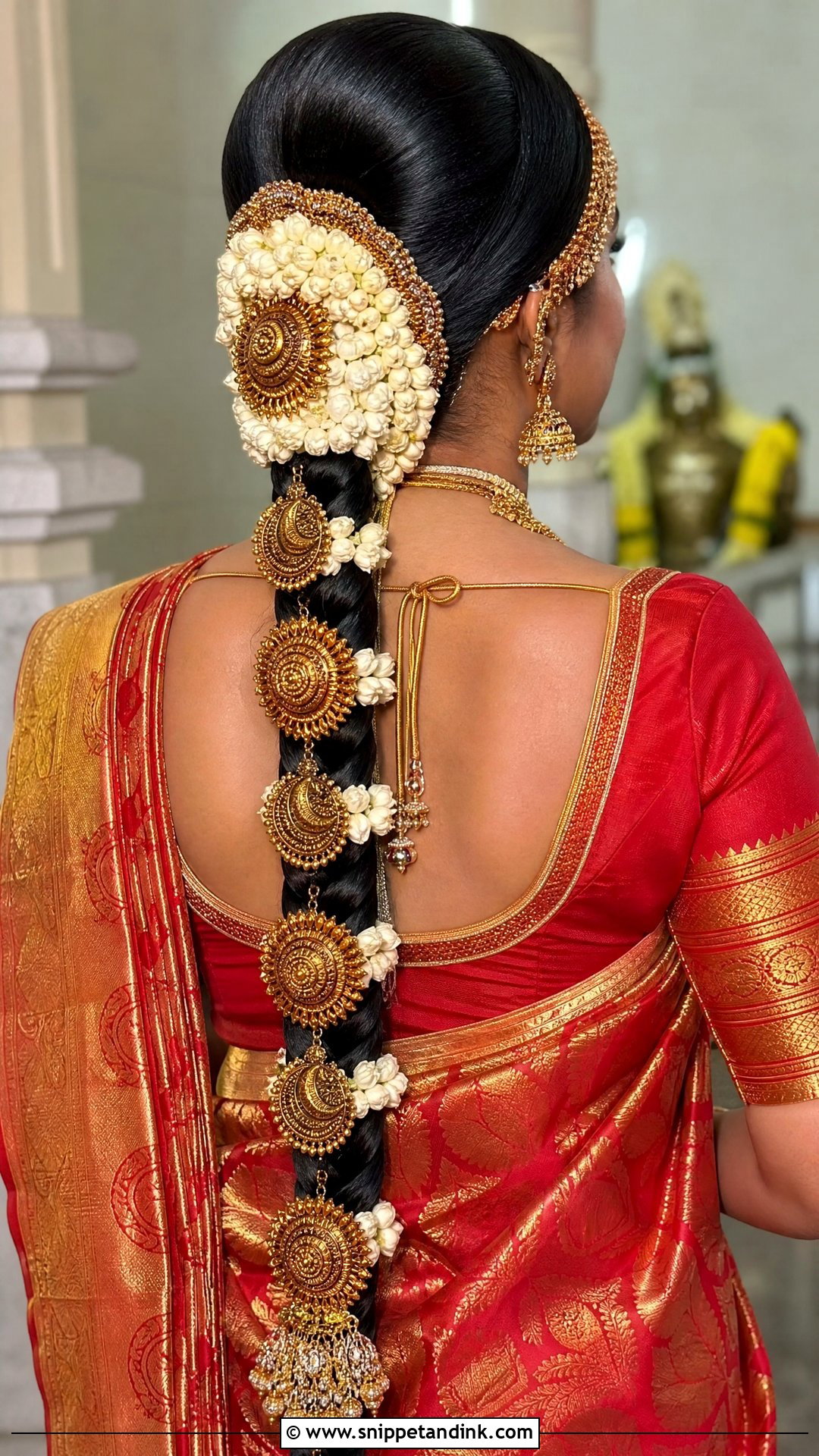 Temple Jewelry Braid Hairstyle - Snippet and Ink - 20 Bridal Muhurtham Hairstyle Ideas