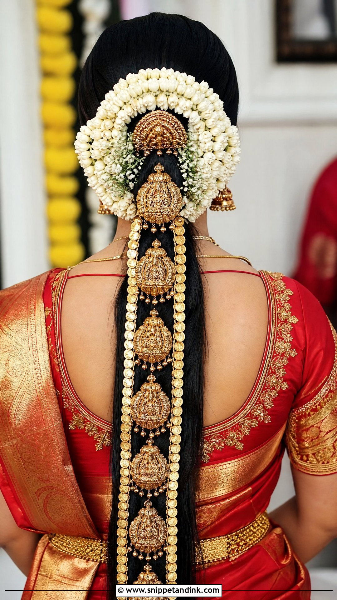 Temple Jewelry Braid With Gold Accents - Snippet and Ink - 20 Traditional Indian Wedding Hairstyles