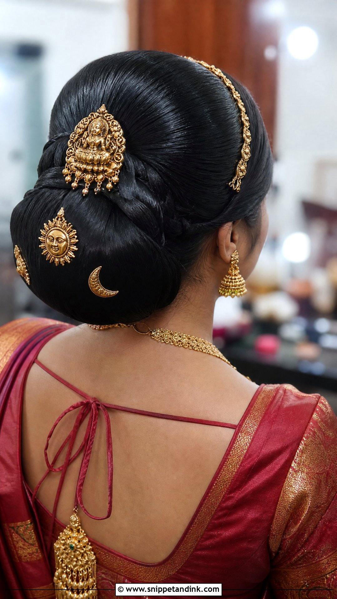 Temple Jewelry Bridal Bun - Snippet and Ink - 20 South Indian Wedding Bridal Hairstyle Ideas
