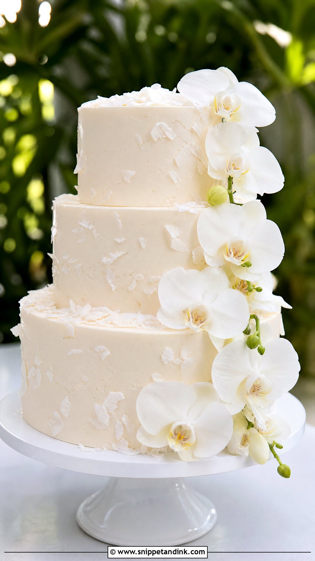 Tender Coconut Wedding Cake With Fresh Orchids - Snippet and Ink - 20 Tender Coconut Cake Design Ideas for Wedding