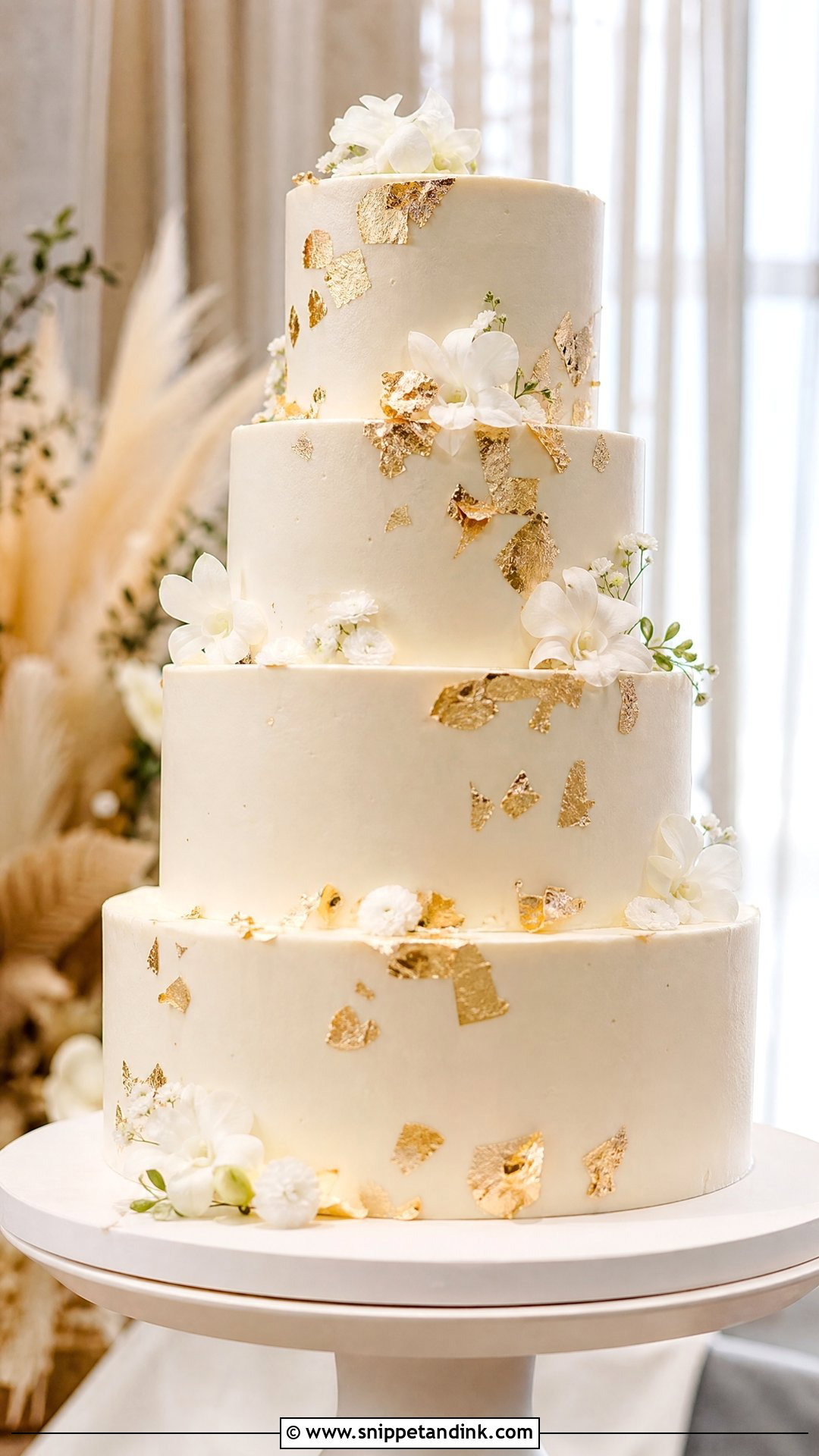 Tender Coconut Wedding Cake With Gold Leaf - Snippet and Ink - 20 Tender Coconut Cake Design Ideas for Wedding