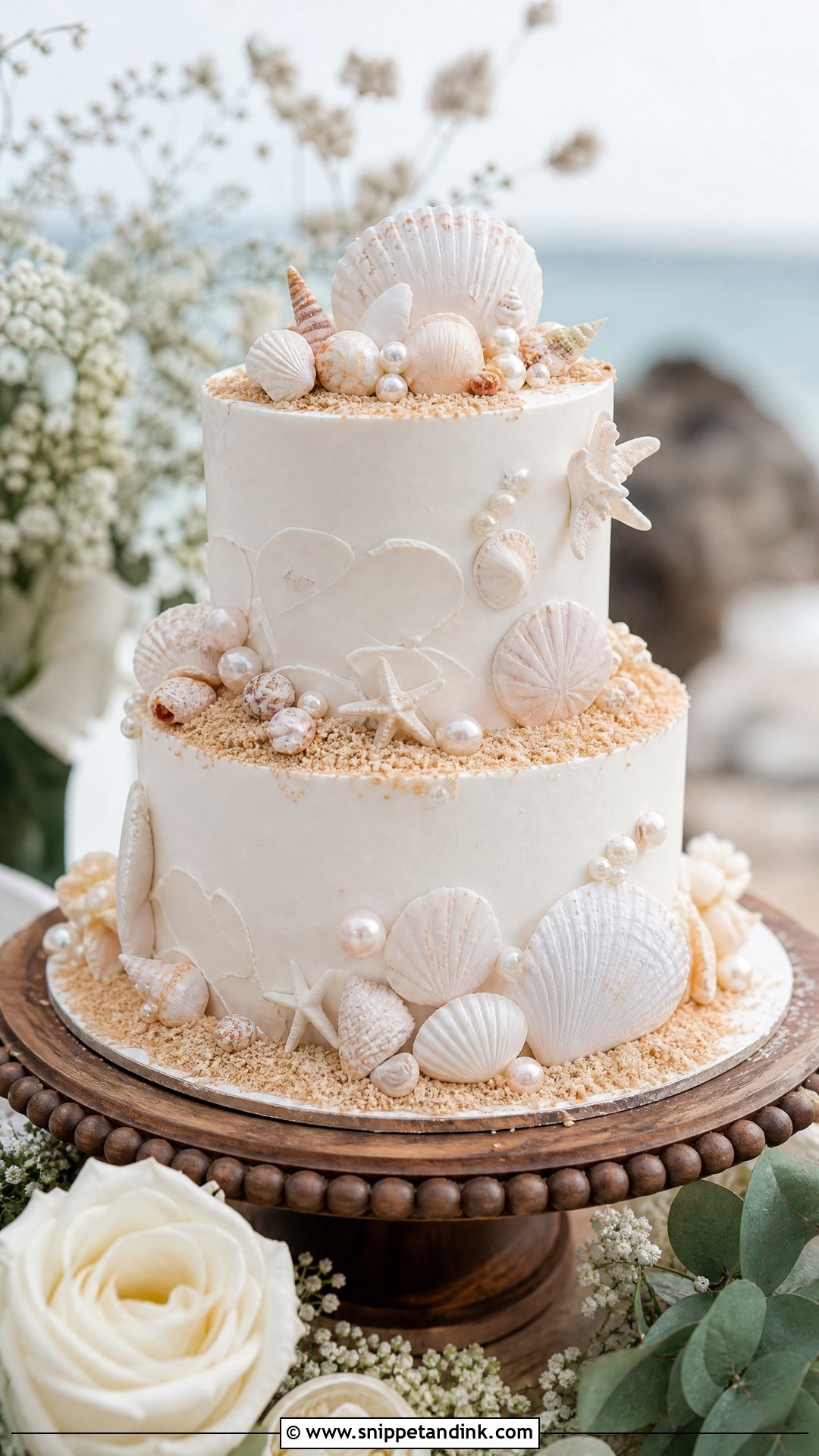 Tender Coconut Wedding Cake With Seashell Details - Snippet and Ink - 20 Tender Coconut Cake Design Ideas for Wedding