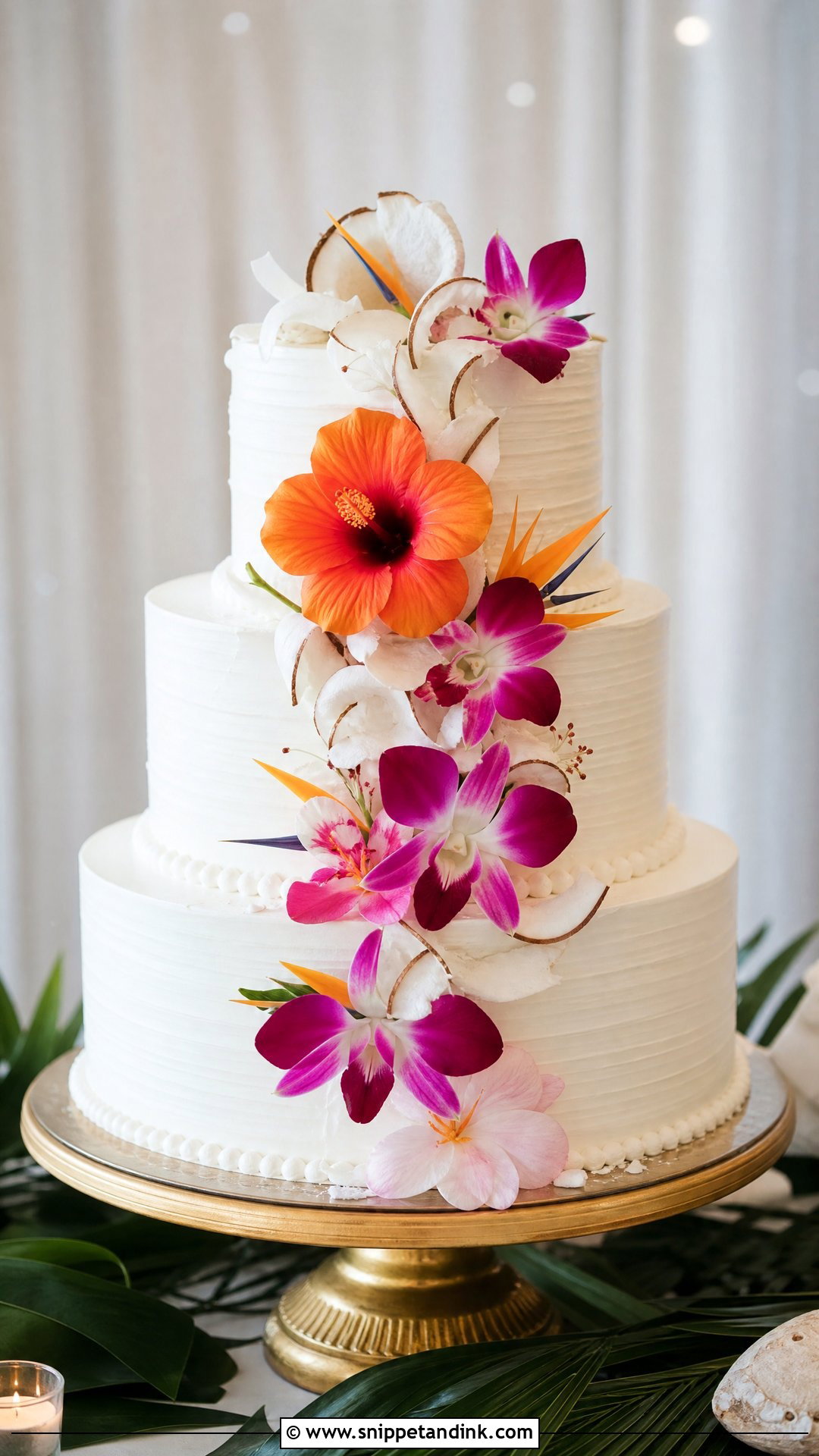 Tender Coconut Wedding Cake With Tropical Flowers - Snippet and Ink - 20 Tender Coconut Cake Design Ideas for Wedding