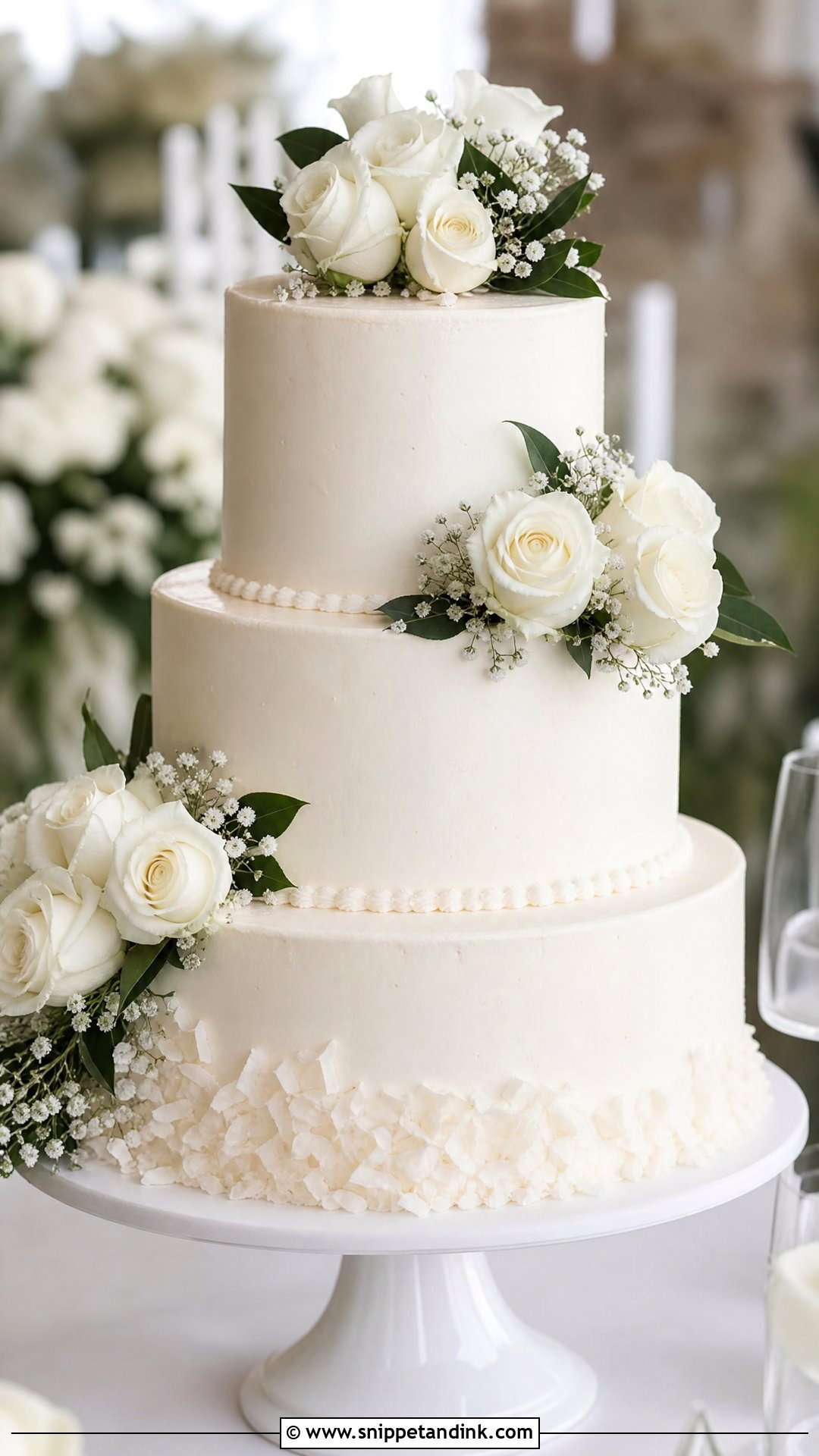 Tender Coconut Wedding Cake With White Roses - Snippet and Ink - 20 Tender Coconut Cake Design Ideas for Wedding