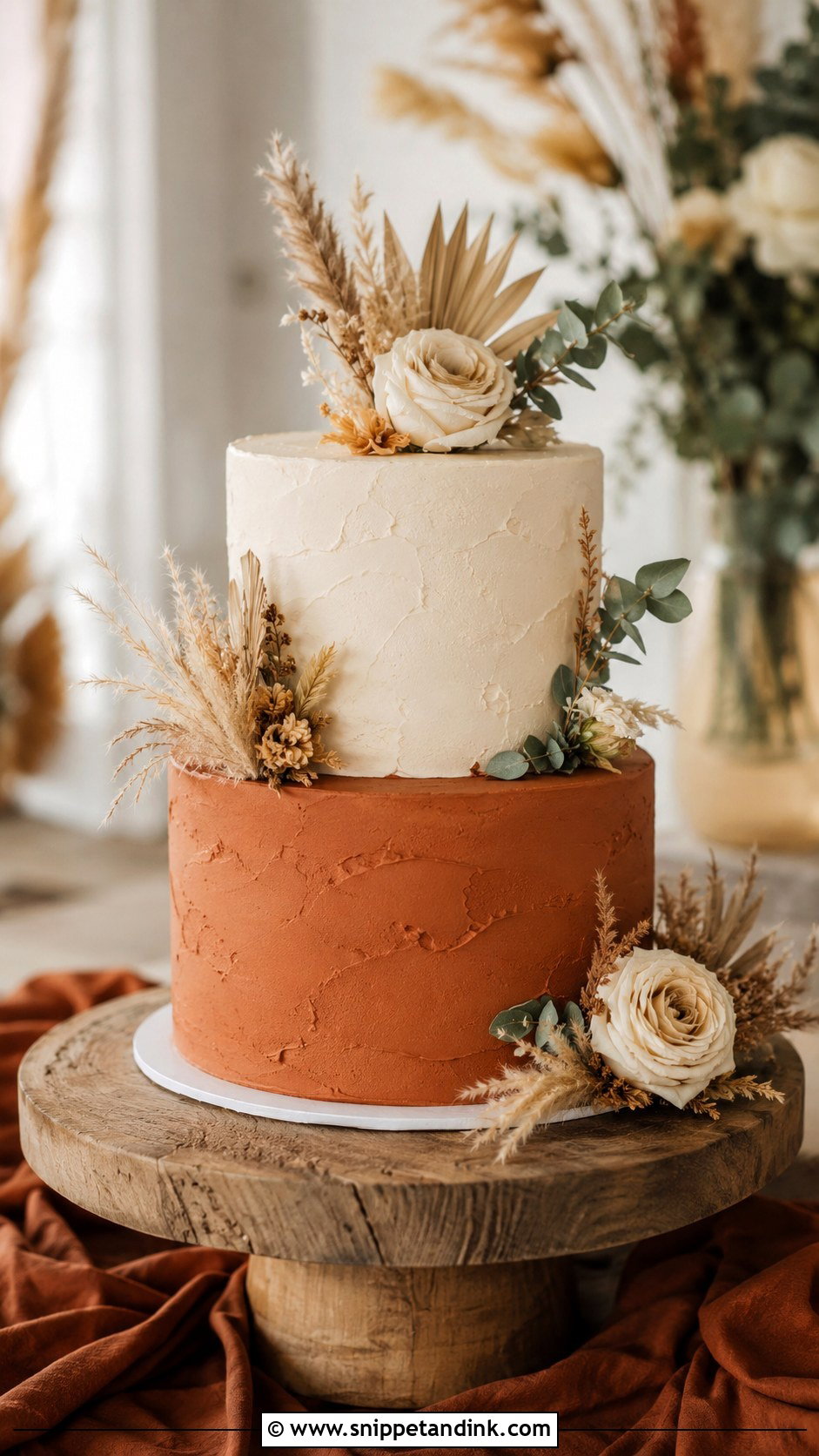 Terracotta And Cream Two Tone Wedding Cake - Snippet and Ink - 20 Two Tone Wedding Cake Ideas
