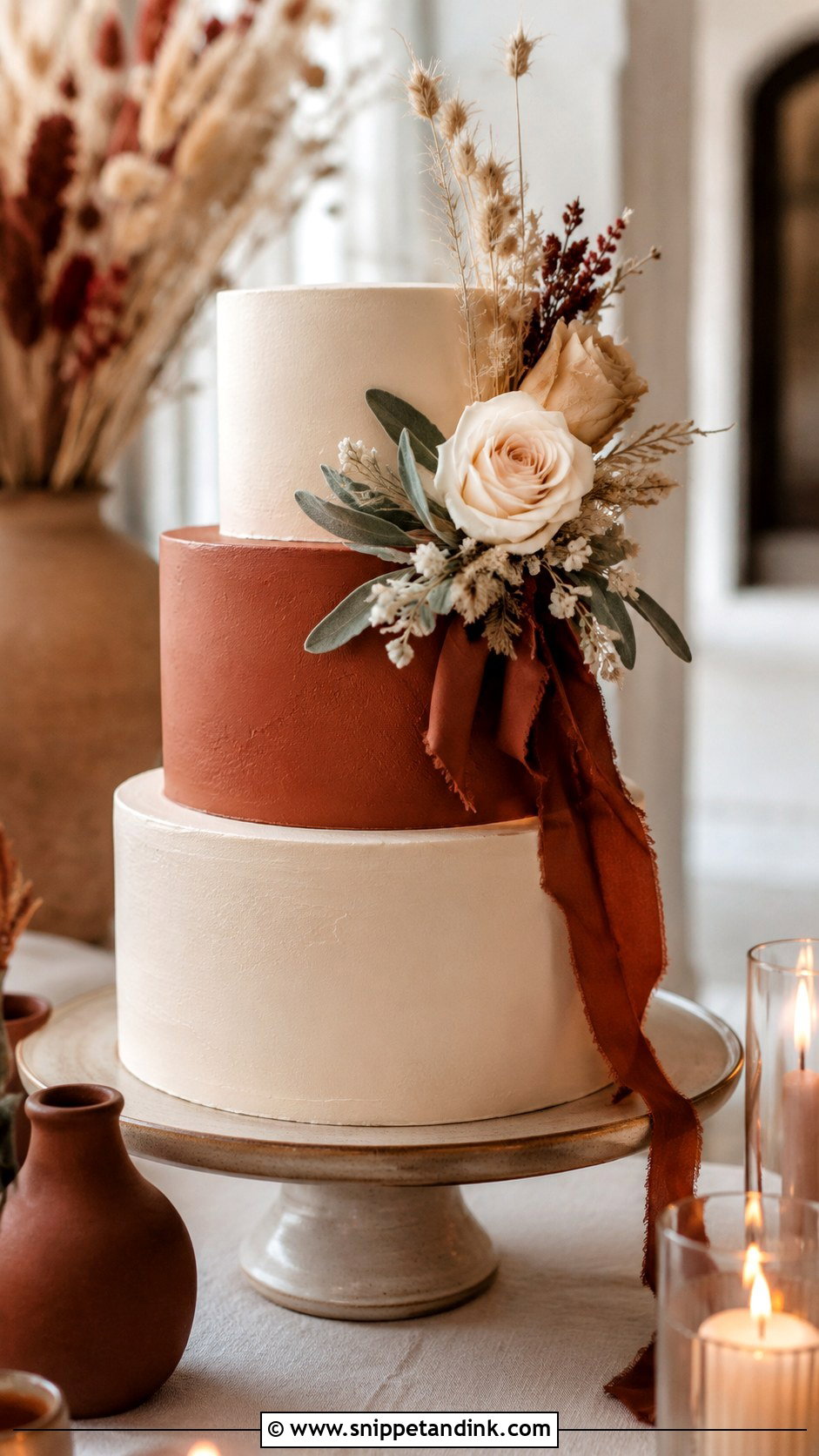 Terracotta And Ivory Wedding Cake - Snippet and Ink - 20 Rustic Orange Fall Wedding Cakes